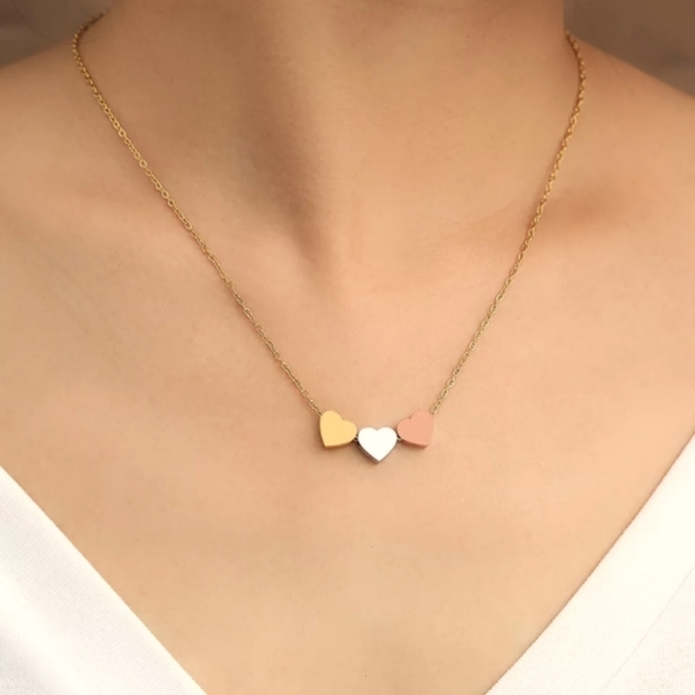 Charm Triple Metal Color Hearts Pendant Necklace - Picture 4 of 4